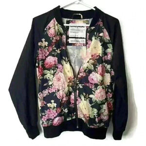 Garage Women’s Pink Black Lightweight Spring Summer Floral Bomber  Jacket XS